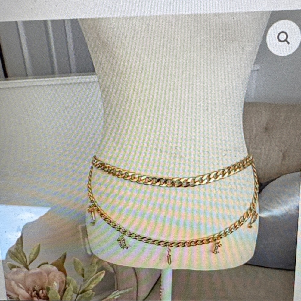 NWT Juicy Couture Gold Metal Chain Belt With Jewel Design and Heart SZ: S/M - Picture 7 of 8